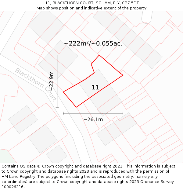 11, BLACKTHORN COURT, SOHAM, ELY, CB7 5DT: Plot and title map