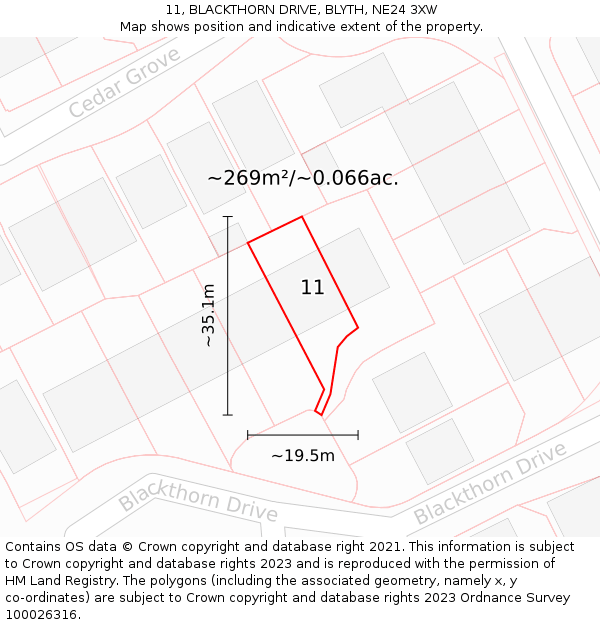 11, BLACKTHORN DRIVE, BLYTH, NE24 3XW: Plot and title map