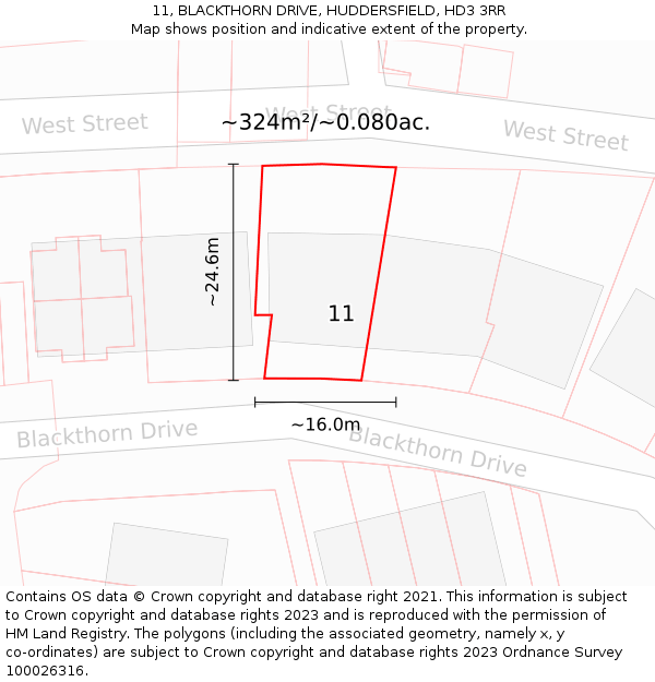 11, BLACKTHORN DRIVE, HUDDERSFIELD, HD3 3RR: Plot and title map