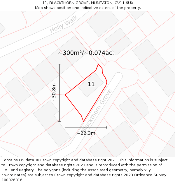 11, BLACKTHORN GROVE, NUNEATON, CV11 6UX: Plot and title map