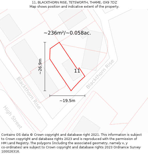 11, BLACKTHORN RISE, TETSWORTH, THAME, OX9 7DZ: Plot and title map