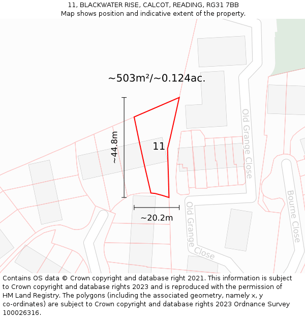 11, BLACKWATER RISE, CALCOT, READING, RG31 7BB: Plot and title map