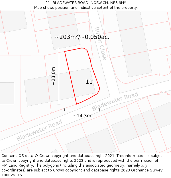 11, BLADEWATER ROAD, NORWICH, NR5 9HY: Plot and title map