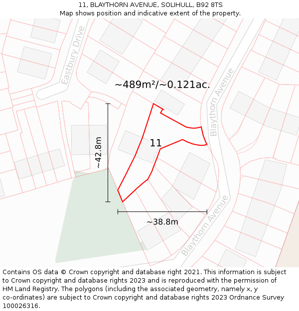 11, BLAYTHORN AVENUE, SOLIHULL, B92 8TS: Plot and title map