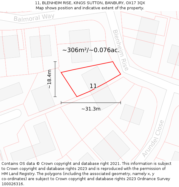 11, BLENHEIM RISE, KINGS SUTTON, BANBURY, OX17 3QX: Plot and title map