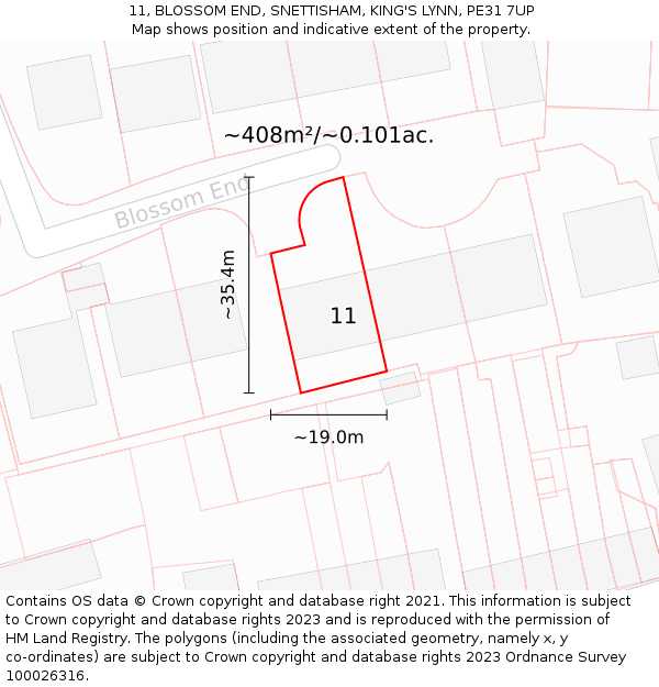 11, BLOSSOM END, SNETTISHAM, KING'S LYNN, PE31 7UP: Plot and title map