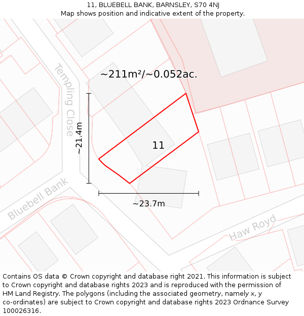 11, BLUEBELL BANK, BARNSLEY, S70 4NJ: Plot and title map