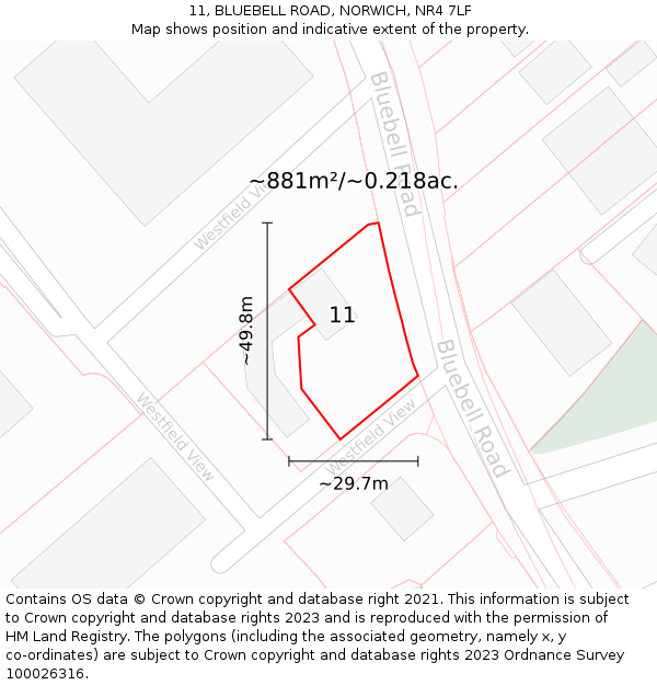 11, BLUEBELL ROAD, NORWICH, NR4 7LF: Plot and title map