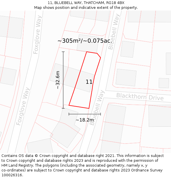 11, BLUEBELL WAY, THATCHAM, RG18 4BX: Plot and title map