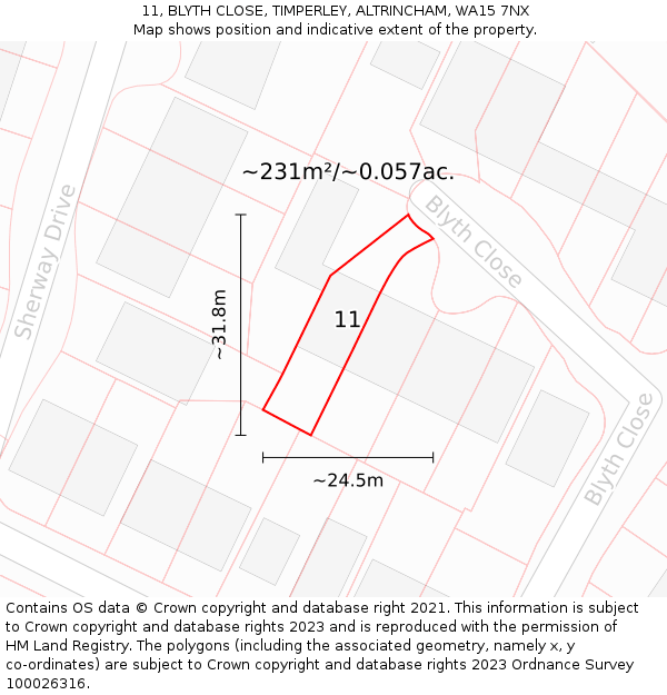 11, BLYTH CLOSE, TIMPERLEY, ALTRINCHAM, WA15 7NX: Plot and title map