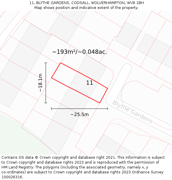 11, BLYTHE GARDENS, CODSALL, WOLVERHAMPTON, WV8 1BH: Plot and title map