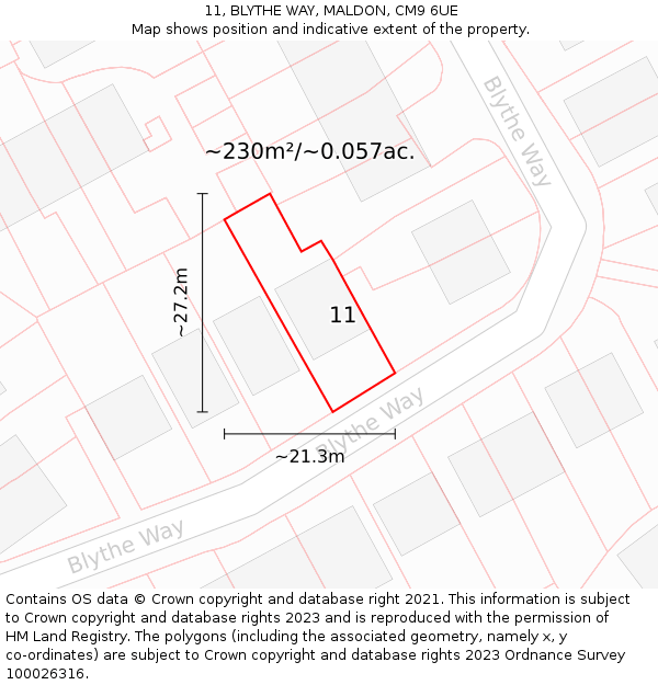 11, BLYTHE WAY, MALDON, CM9 6UE: Plot and title map