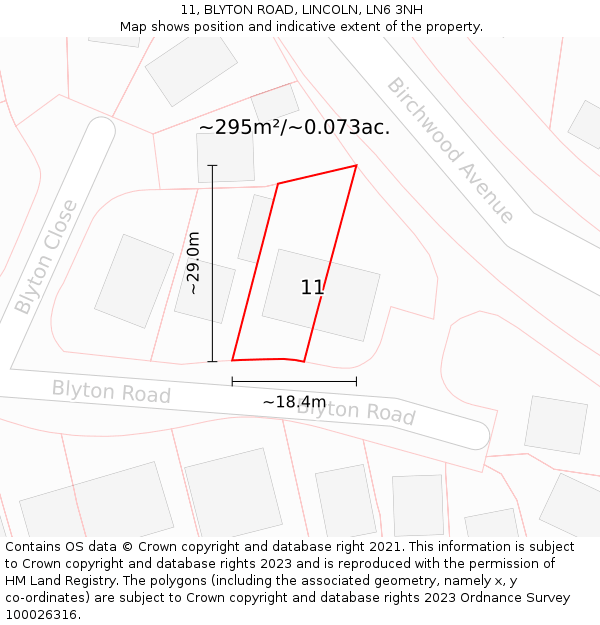 11, BLYTON ROAD, LINCOLN, LN6 3NH: Plot and title map