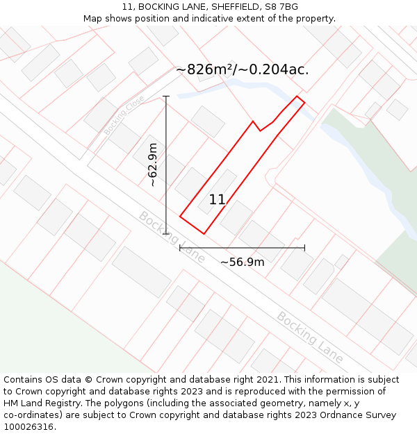 11, BOCKING LANE, SHEFFIELD, S8 7BG: Plot and title map