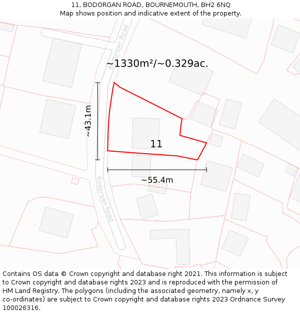 11, BODORGAN ROAD, BOURNEMOUTH, BH2 6NQ: Plot and title map