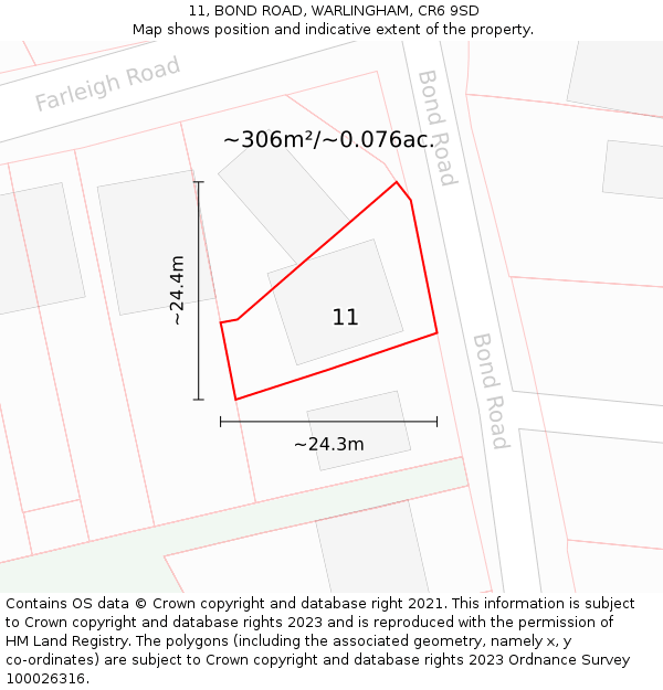11, BOND ROAD, WARLINGHAM, CR6 9SD: Plot and title map
