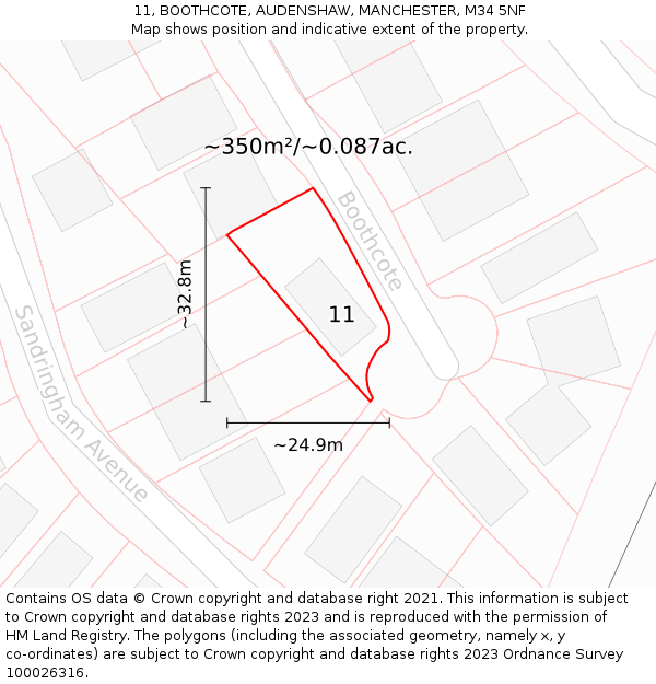 11, BOOTHCOTE, AUDENSHAW, MANCHESTER, M34 5NF: Plot and title map