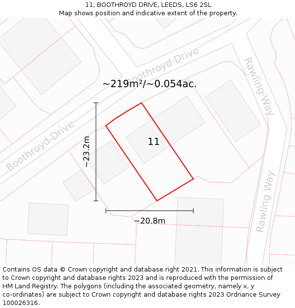 11, BOOTHROYD DRIVE, LEEDS, LS6 2SL: Plot and title map
