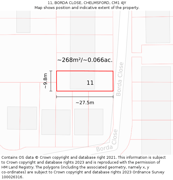 11, BORDA CLOSE, CHELMSFORD, CM1 4JY: Plot and title map