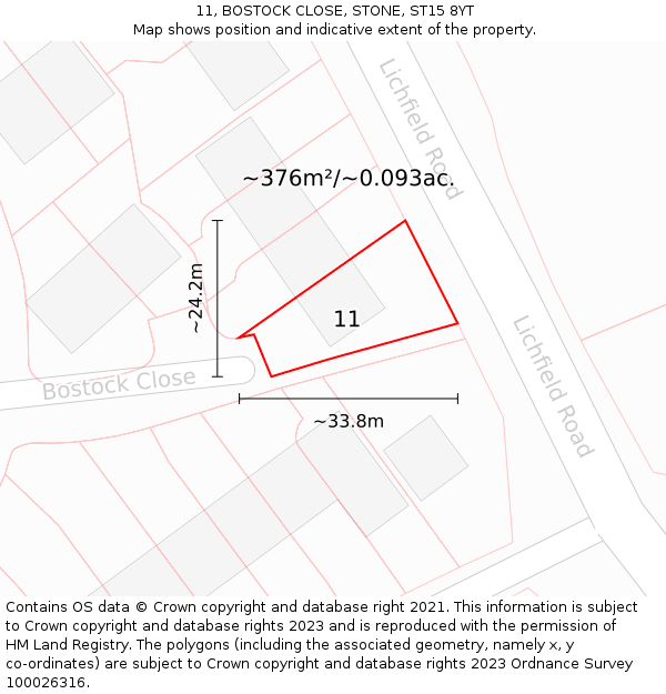 11, BOSTOCK CLOSE, STONE, ST15 8YT: Plot and title map
