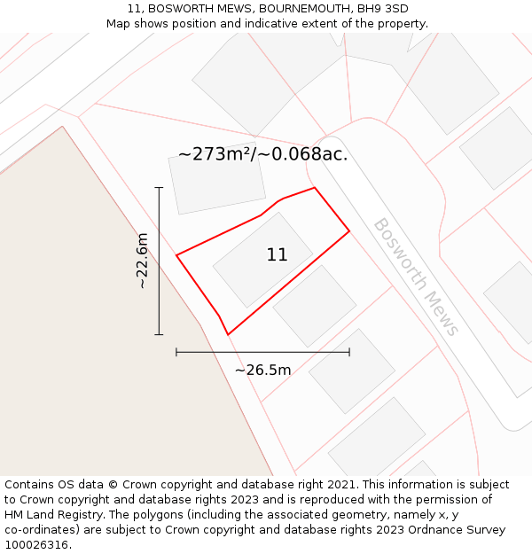 11, BOSWORTH MEWS, BOURNEMOUTH, BH9 3SD: Plot and title map
