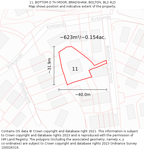 11, BOTTOM O TH MOOR, BRADSHAW, BOLTON, BL2 4LD: Plot and title map