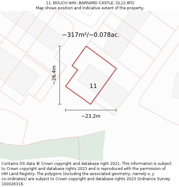 11, BOUCH WAY, BARNARD CASTLE, DL12 8FD: Plot and title map