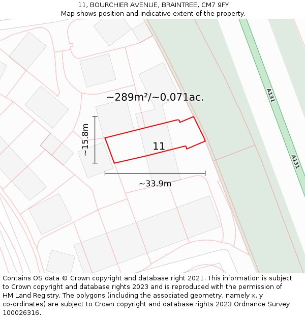 11, BOURCHIER AVENUE, BRAINTREE, CM7 9FY: Plot and title map