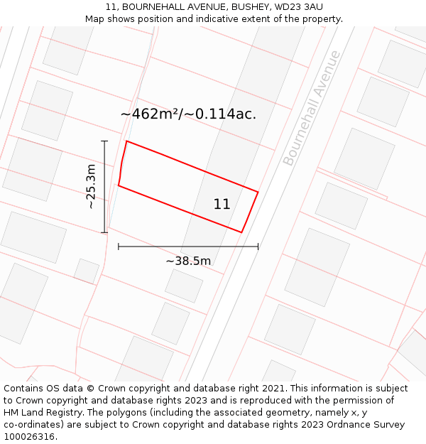 11, BOURNEHALL AVENUE, BUSHEY, WD23 3AU: Plot and title map
