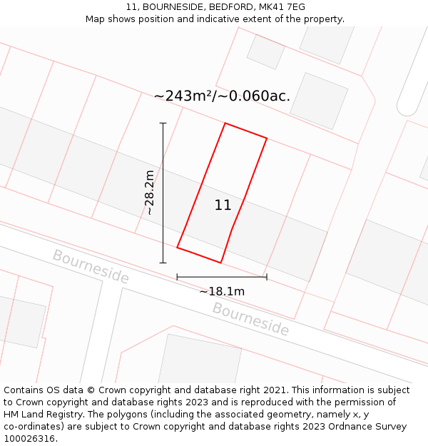 11, BOURNESIDE, BEDFORD, MK41 7EG: Plot and title map