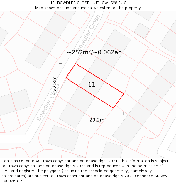 11, BOWDLER CLOSE, LUDLOW, SY8 1UG: Plot and title map