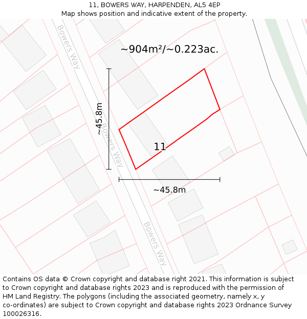 11, BOWERS WAY, HARPENDEN, AL5 4EP: Plot and title map