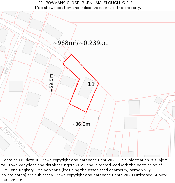 11, BOWMANS CLOSE, BURNHAM, SLOUGH, SL1 8LH: Plot and title map