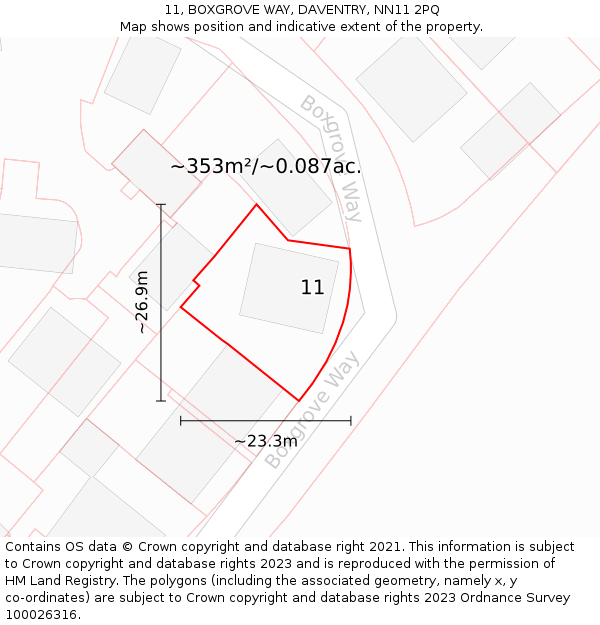 11, BOXGROVE WAY, DAVENTRY, NN11 2PQ: Plot and title map