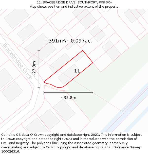 11, BRACEBRIDGE DRIVE, SOUTHPORT, PR8 6XH: Plot and title map