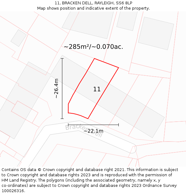 11, BRACKEN DELL, RAYLEIGH, SS6 8LP: Plot and title map