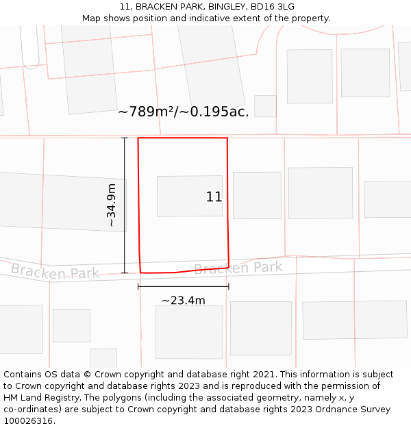 11, BRACKEN PARK, BINGLEY, BD16 3LG: Plot and title map