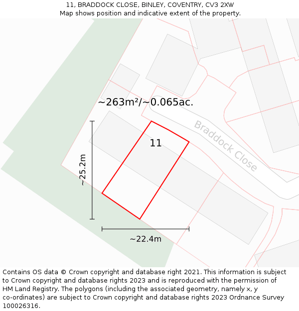 11, BRADDOCK CLOSE, BINLEY, COVENTRY, CV3 2XW: Plot and title map