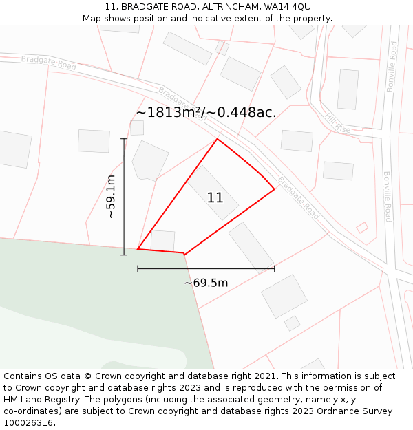 11, BRADGATE ROAD, ALTRINCHAM, WA14 4QU: Plot and title map