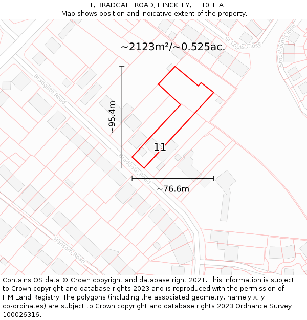 11, BRADGATE ROAD, HINCKLEY, LE10 1LA: Plot and title map
