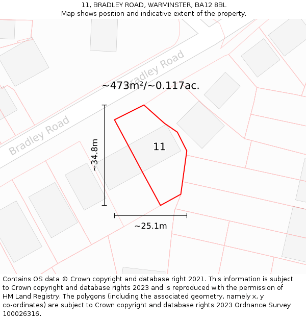 11, BRADLEY ROAD, WARMINSTER, BA12 8BL: Plot and title map
