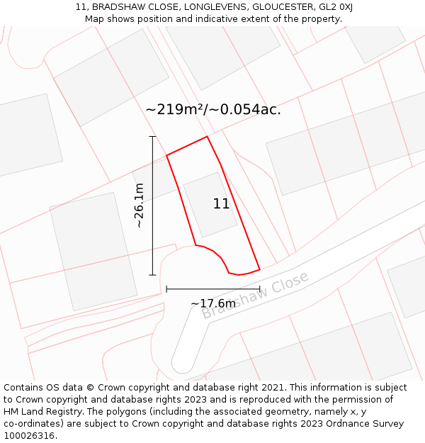 11, BRADSHAW CLOSE, LONGLEVENS, GLOUCESTER, GL2 0XJ: Plot and title map