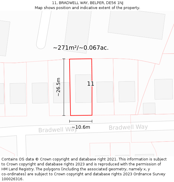 11, BRADWELL WAY, BELPER, DE56 1NJ: Plot and title map