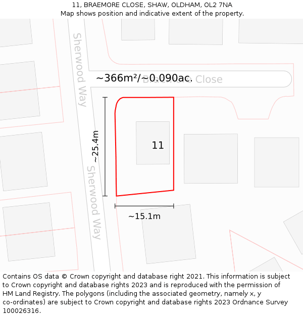 11, BRAEMORE CLOSE, SHAW, OLDHAM, OL2 7NA: Plot and title map