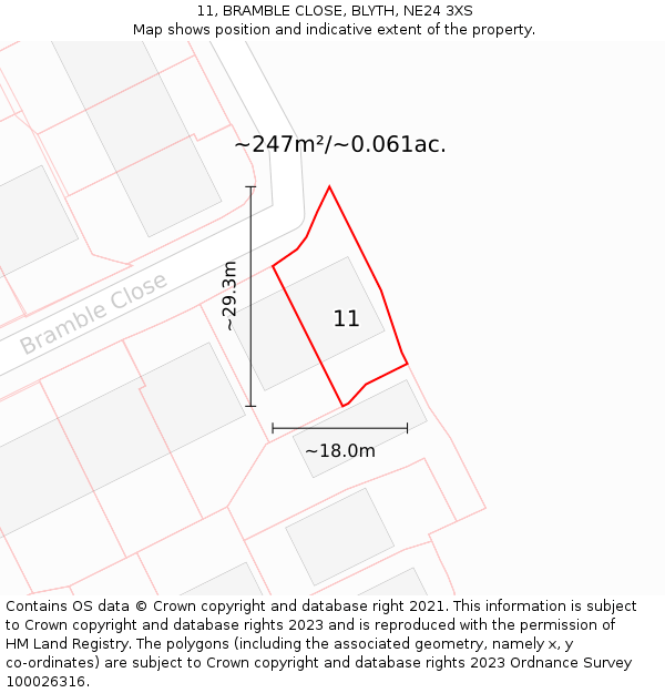 11, BRAMBLE CLOSE, BLYTH, NE24 3XS: Plot and title map