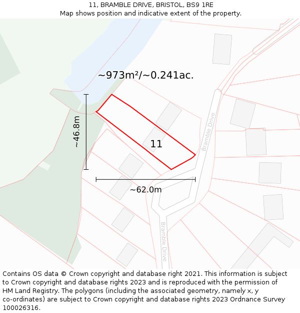 11, BRAMBLE DRIVE, BRISTOL, BS9 1RE: Plot and title map