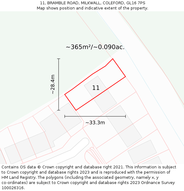11, BRAMBLE ROAD, MILKWALL, COLEFORD, GL16 7PS: Plot and title map