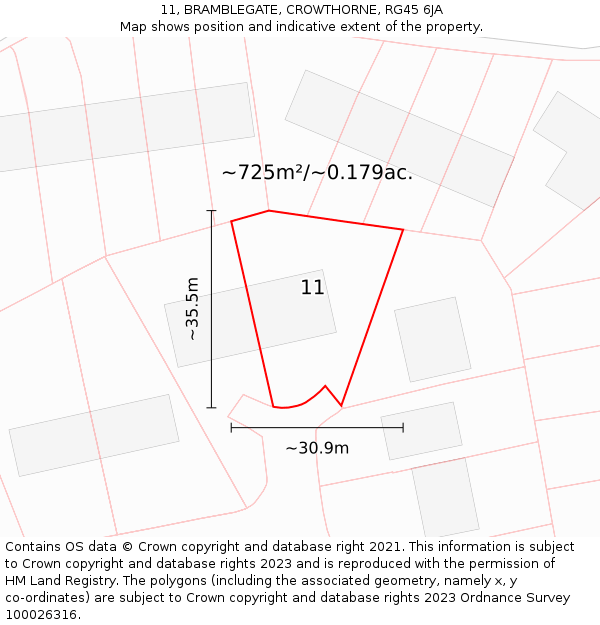 11, BRAMBLEGATE, CROWTHORNE, RG45 6JA: Plot and title map