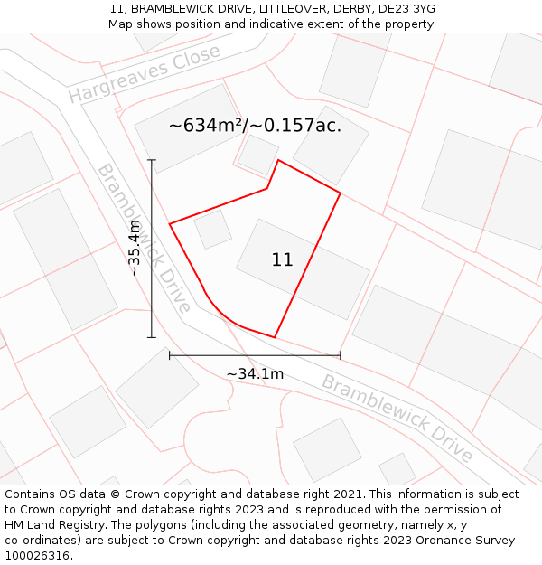 11, BRAMBLEWICK DRIVE, LITTLEOVER, DERBY, DE23 3YG: Plot and title map