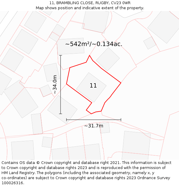 11, BRAMBLING CLOSE, RUGBY, CV23 0WR: Plot and title map